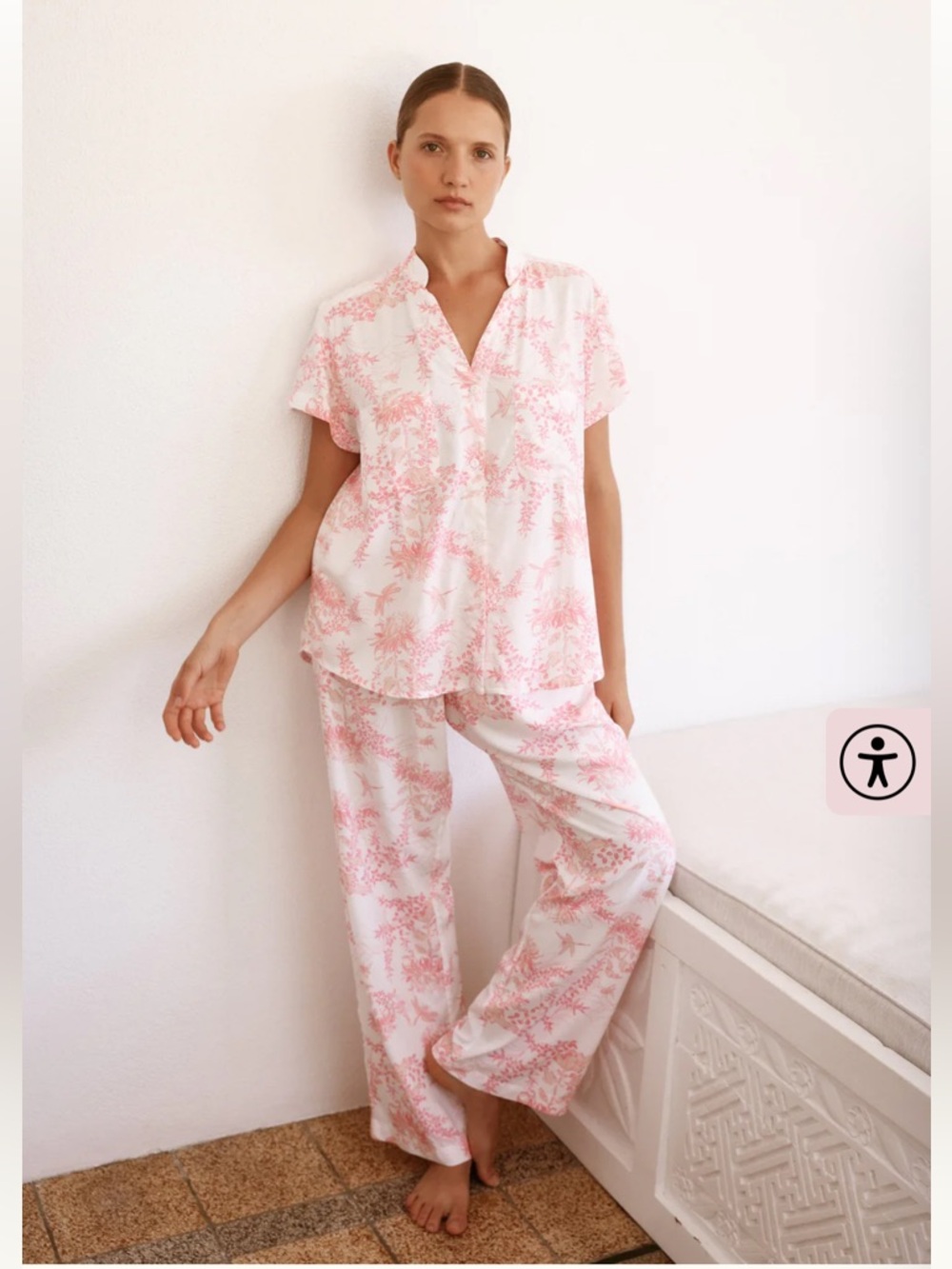 Piyama Women's Pink Floral Short-Sleeve Pajama Set
